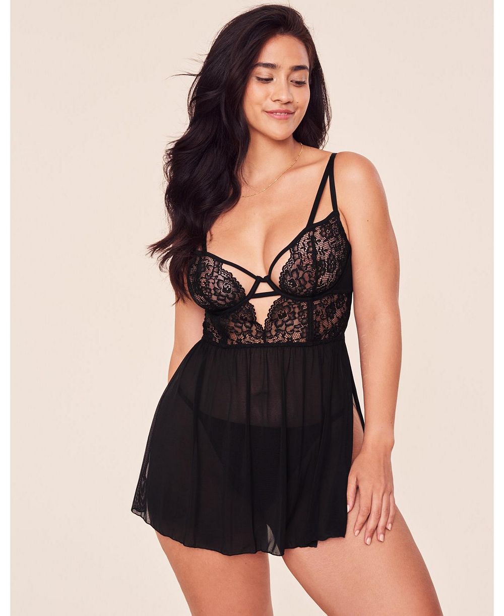 Adore Me Plus Size Rae Unlined Babydoll and G-String Set Lingerie