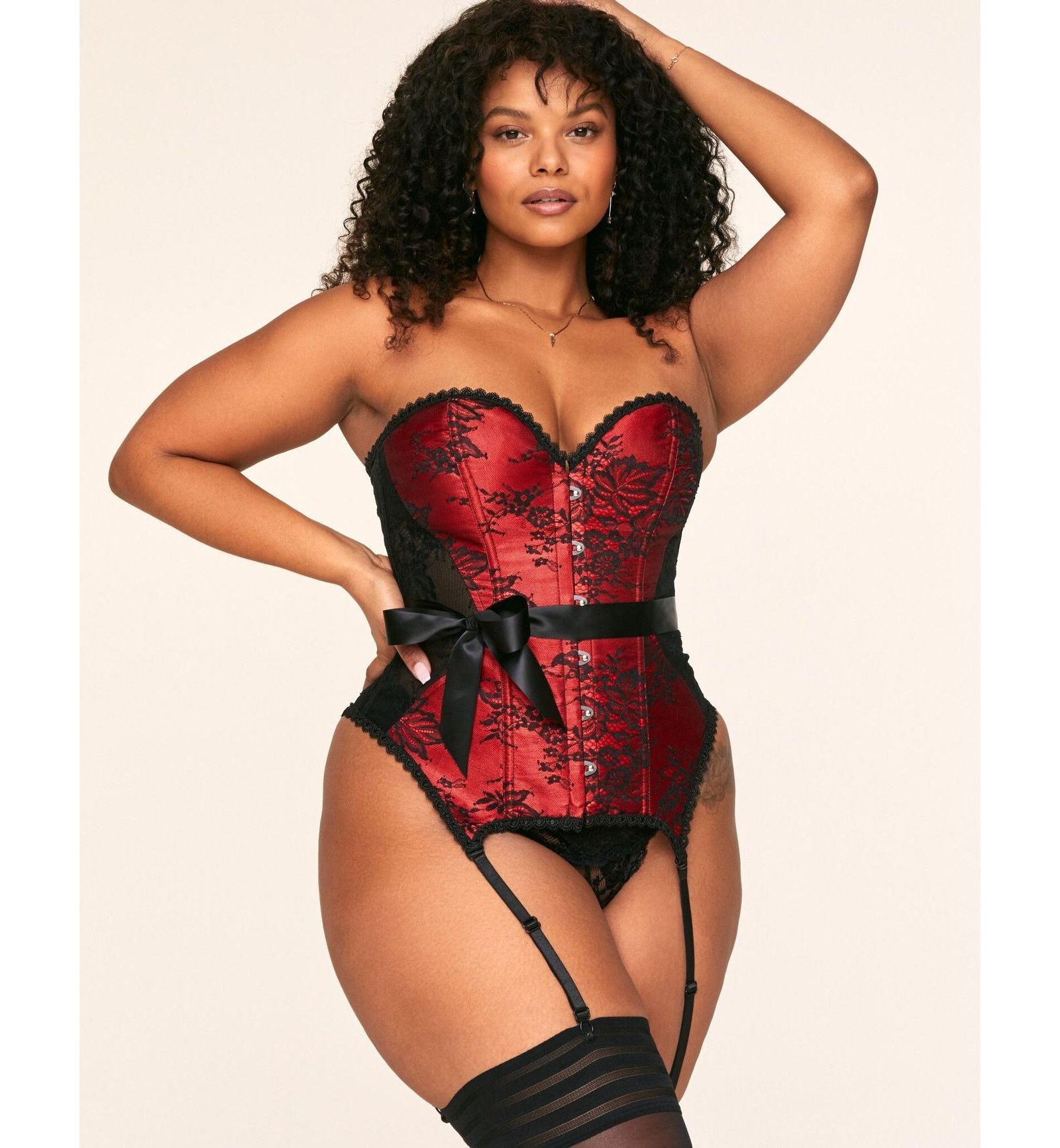 Adore Me Plus Size Jasmine Boned Strapless Corset & Thong Set