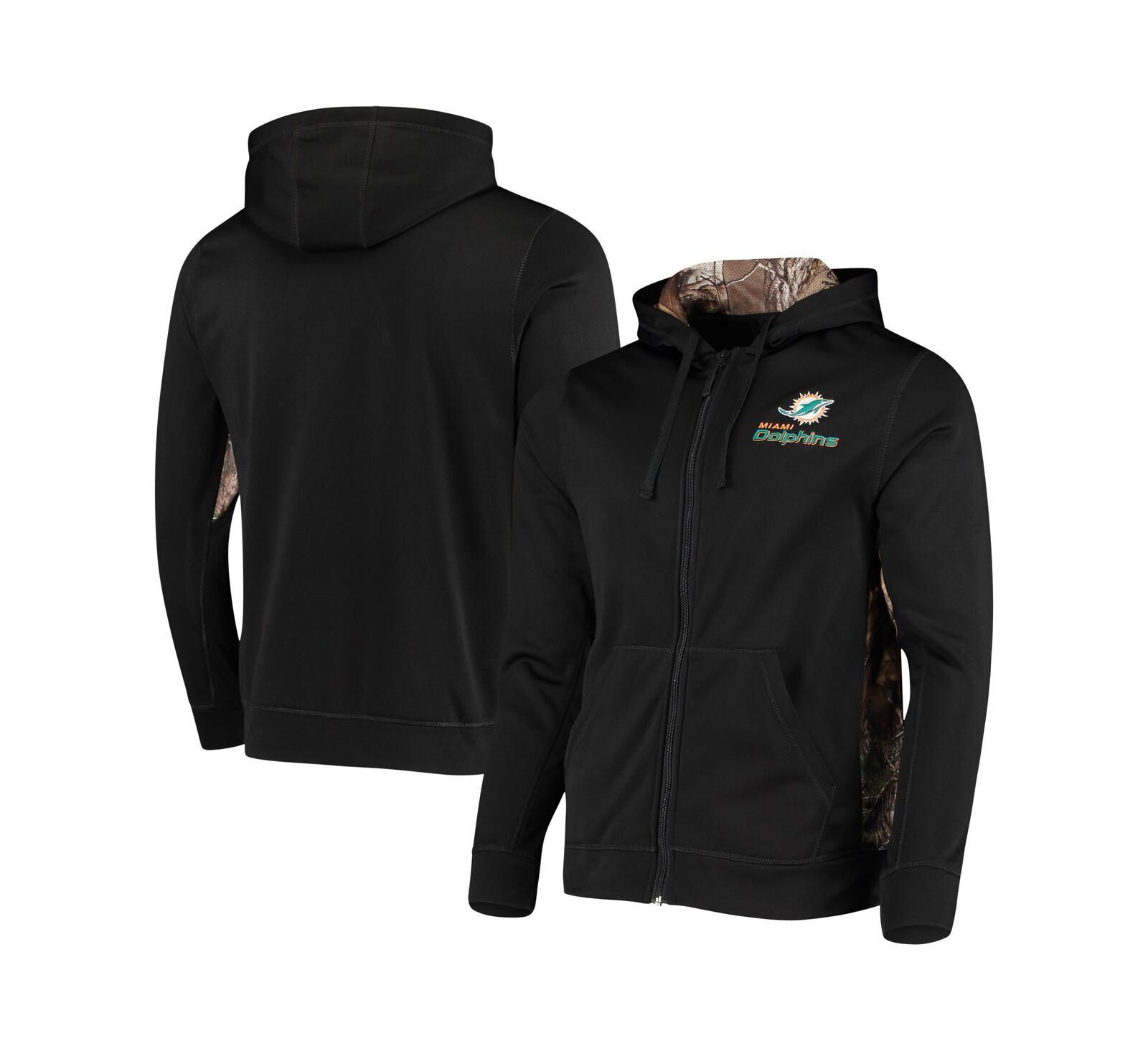 Men's Dunbrooke Black, Realtree Camo Miami Dolphins Decoy Tech Fleece Full-Zip Hoodie