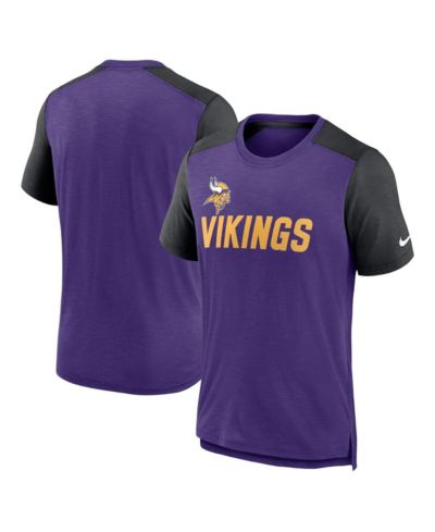 Men's Nike Heathered Purple, Heathered Black Minnesota Vikings Color Block Team Name T-shirt