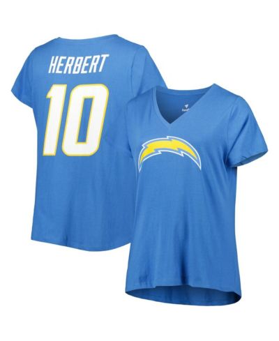 Женская футболка Fanatics Justin Herbert Powder Blue Los Angeles Chargers Plus Size с именем и номером игрока и V-образным вырезом