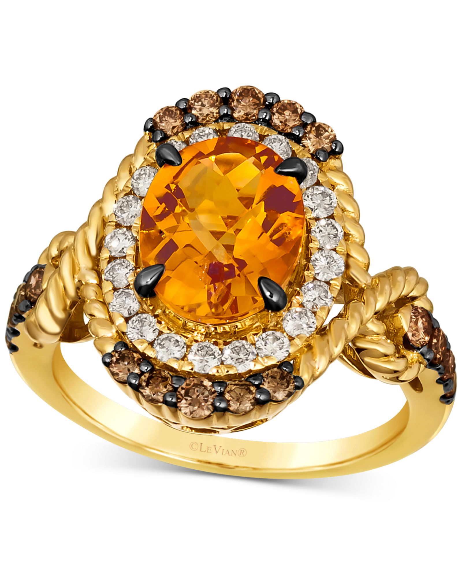 Кольцо Le Vian® с цитрином и бриллиантом в золотой оправе 14k