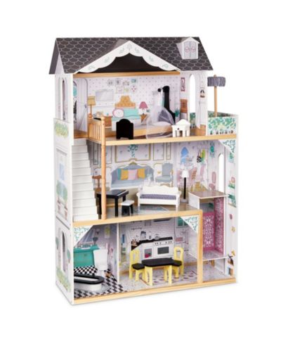 Lil' Jumbl Wooden Large 3-Story Dollhouse with Working Elevator & Balcony, 10+ Pieces, Ages 3+