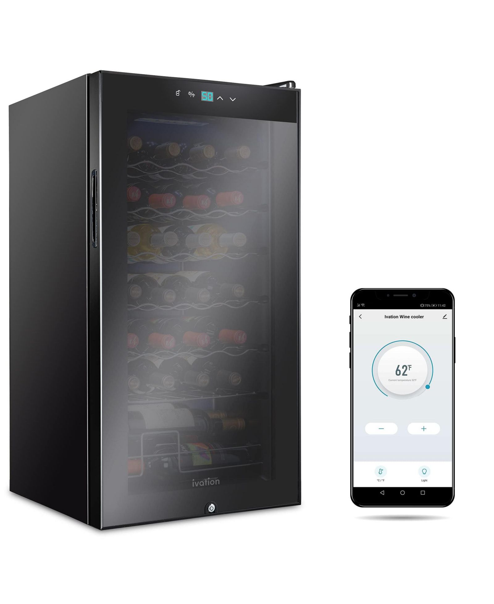 Ivation 28-Bottle Freestanding Wine Cooler Wine Refrigerator