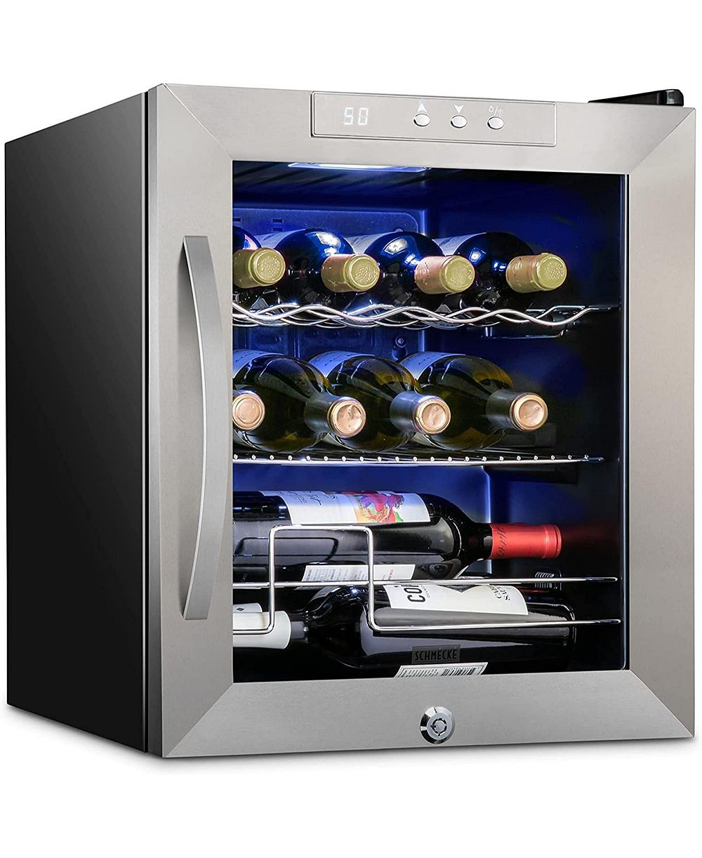 Schmecke Wine Fridge, 12 Bottle Wine Cooler, freestanding