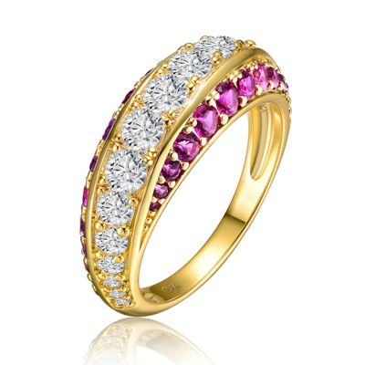 Genevive Radiant 14K Gold Plated Three-Trail Cubic Zirconia Cocktail Ring
