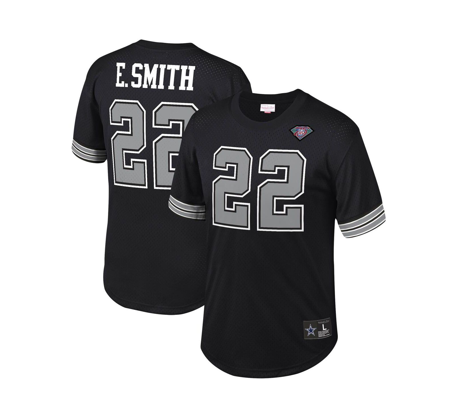 Men's Mitchell & Ness Emmitt Smith Black Dallas Cowboys Retired Player Name and Number Mesh Top