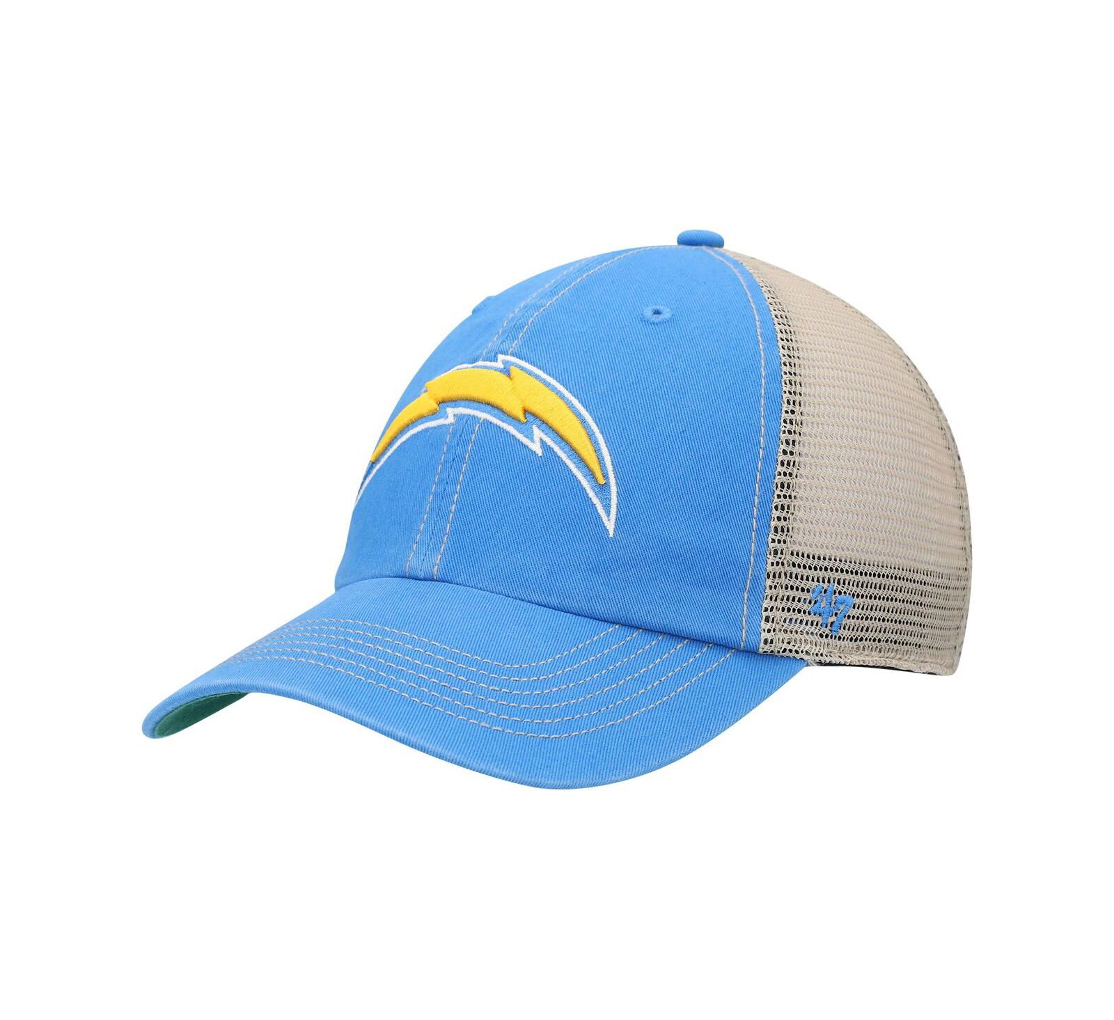 Мужская кепка '47 Brand Powder Blue, Natural Los Angeles Chargers Trawler Trucker Clean Up Snapback