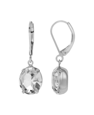2028 Silver Tone Oval Crystal Earrings