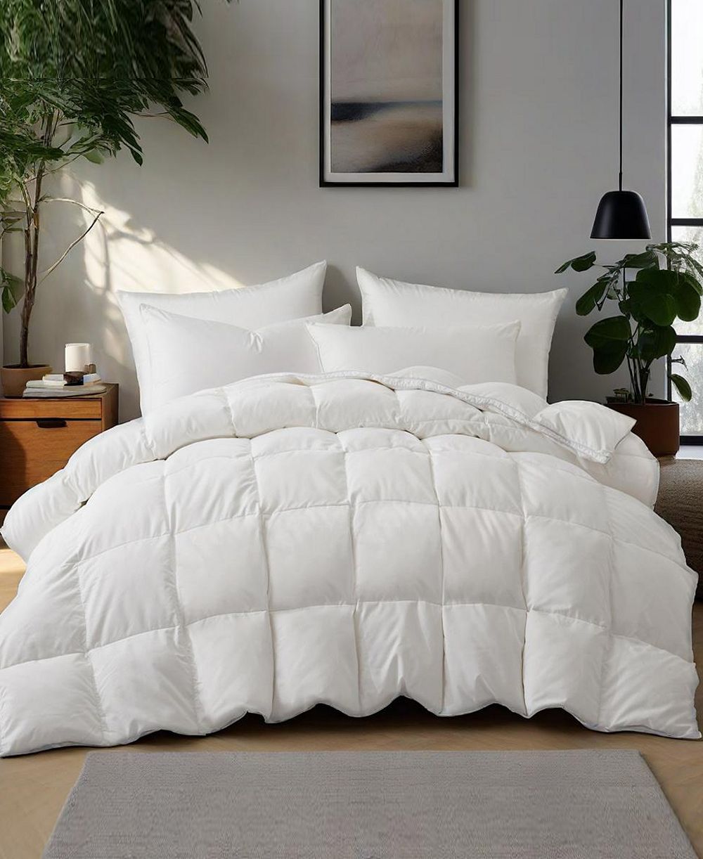 Unikome All Season White Goose Feather and Fiber Comforter, Full/Queen