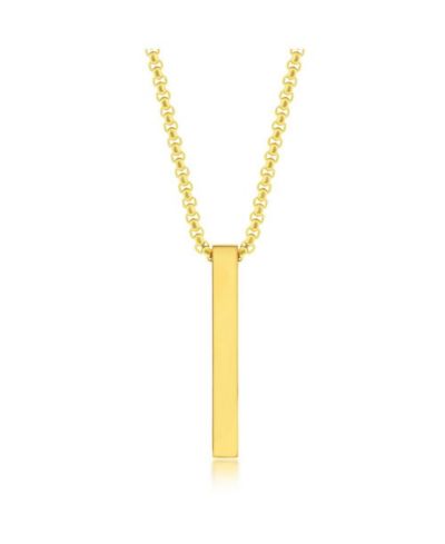 Mens Stainless Steel Vertical Bar Necklace - Gold Plated