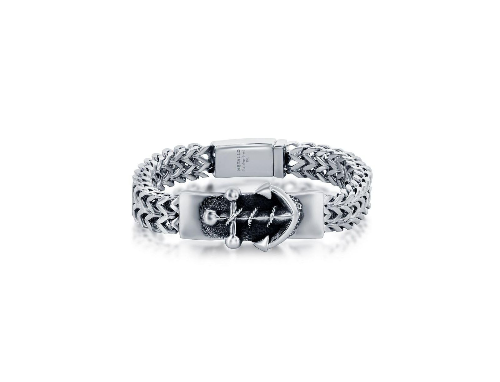 Браслет Metallo Men's Stainless Steel Anchor ID Franco Chain