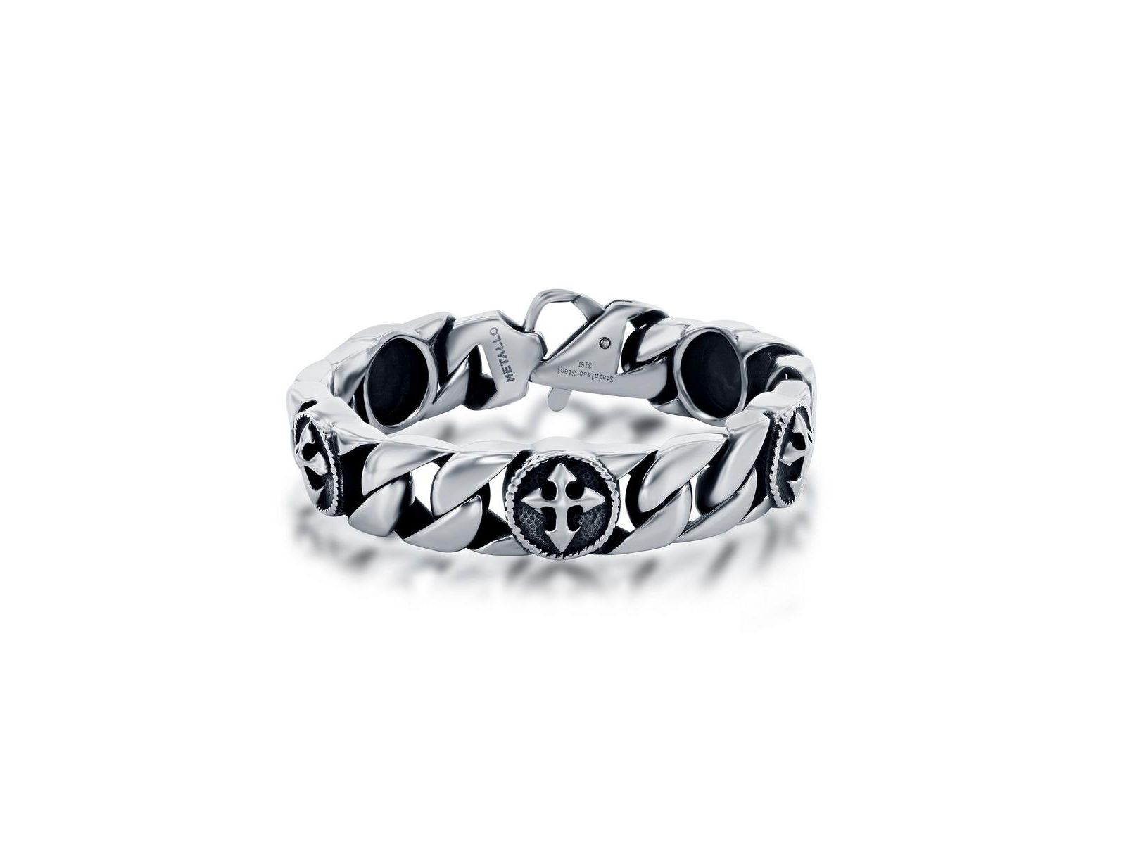 Mens Stainless Steel Cross Design Cuban Link Bracelet