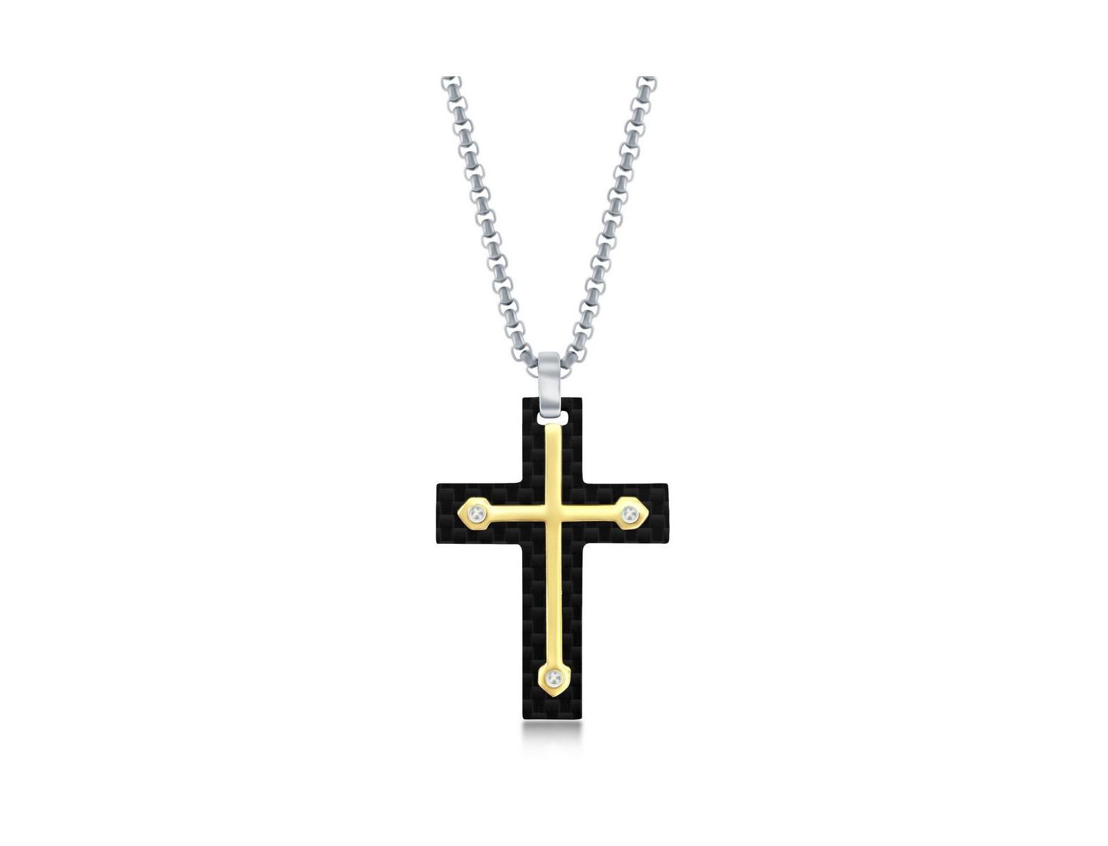 Мужской кулон Metallo Stainless Steel Black Carbon Fiber & Gold Cross