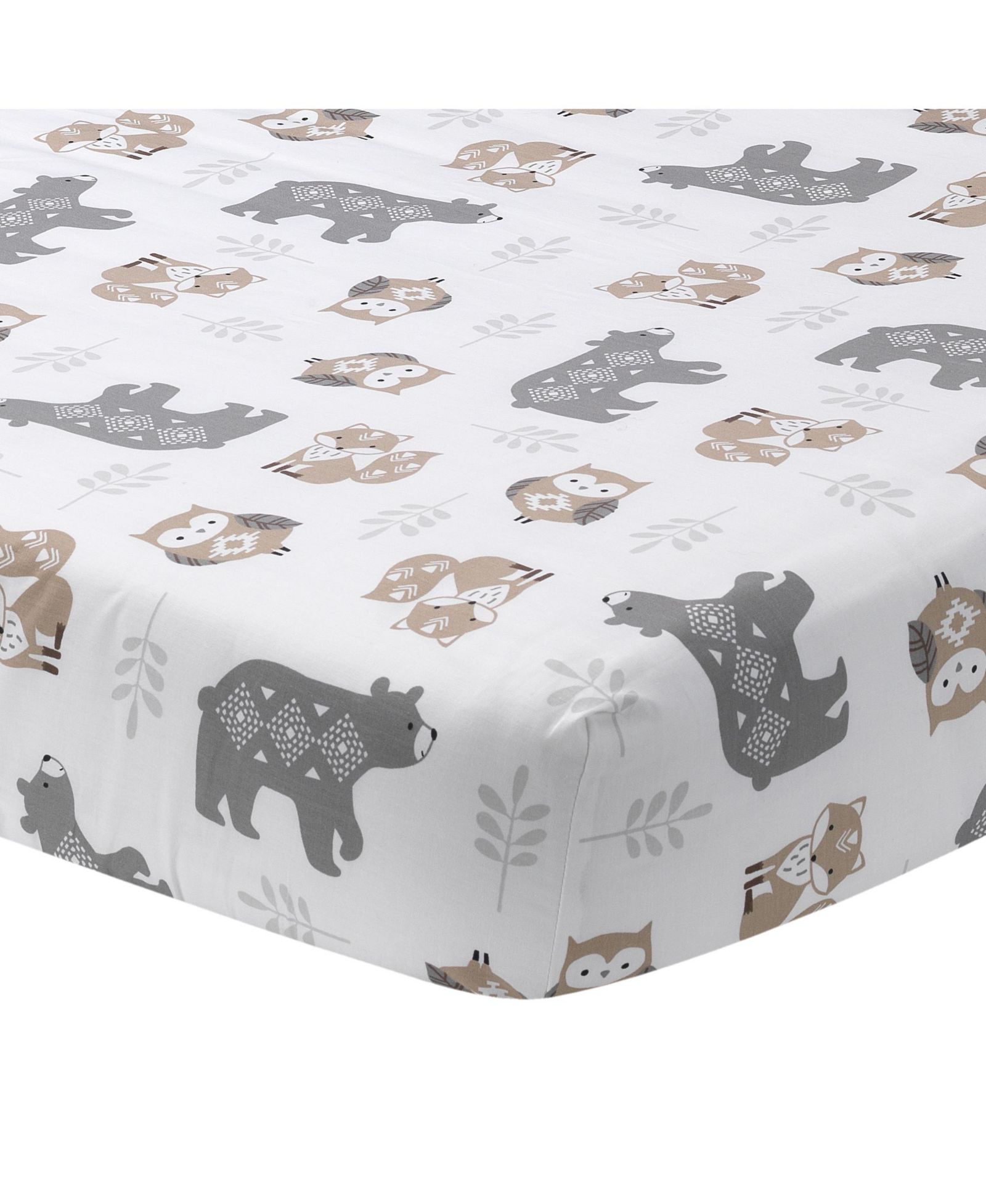 Детская трикотажная простыня Lambs & Ivy Woodland Forest White/Gray Animal 100% Cotton Baby Fitted Crib Sheet