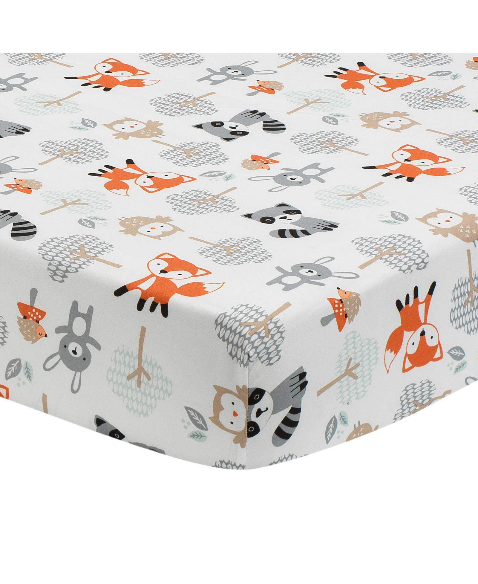 Простыня на резинке для детской кроватки Bedtime Originals Baby Woodland Friends Fox/Owl/Raccoon - White