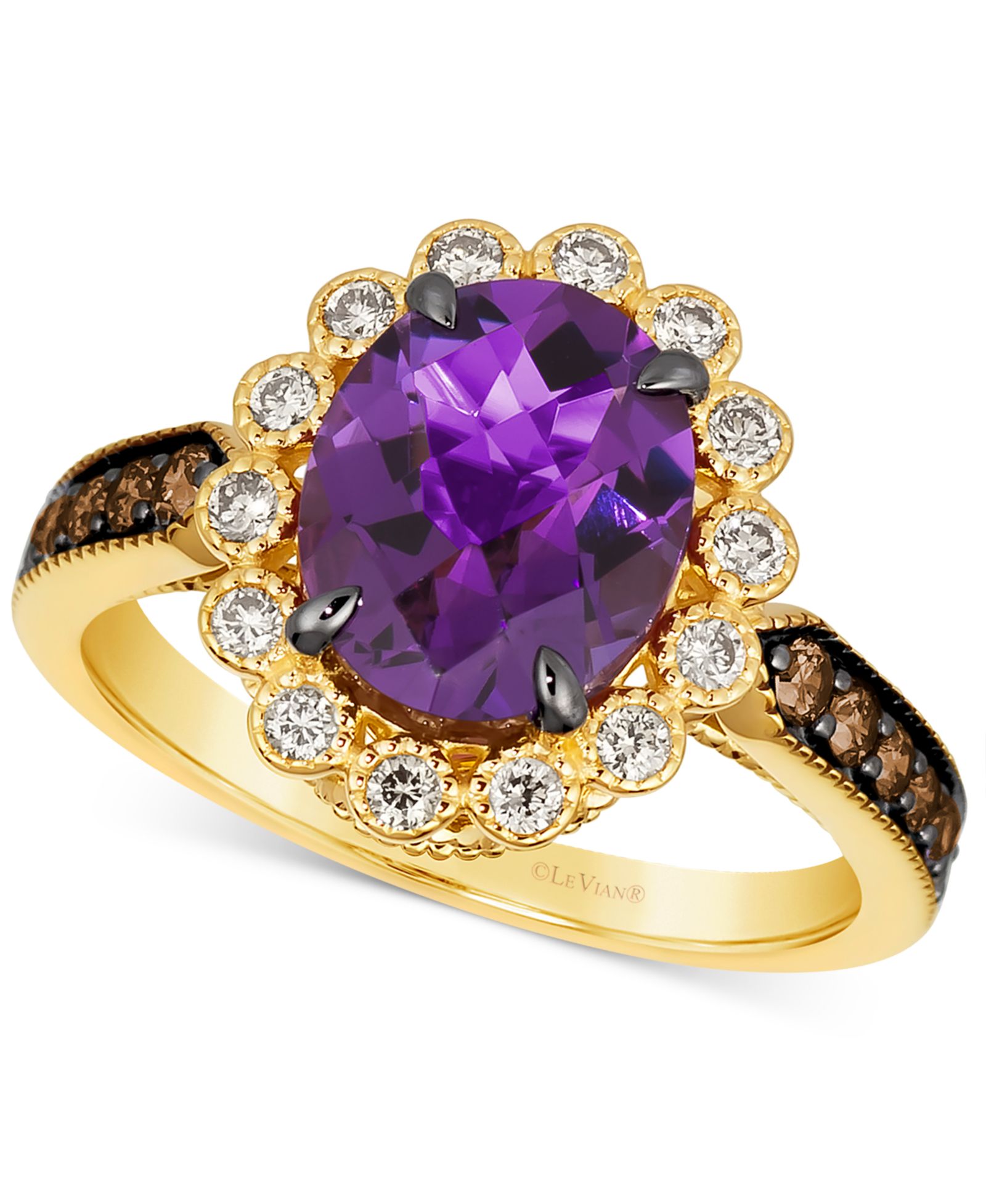Le Vian® Grape Amethyst 2-1/2 ct. t.w. Chocolate Diamonds 1/4 ct. t.w. & Nude Diamonds 1/4 ct. t.w. Oval Halo Ring в 14k Gold