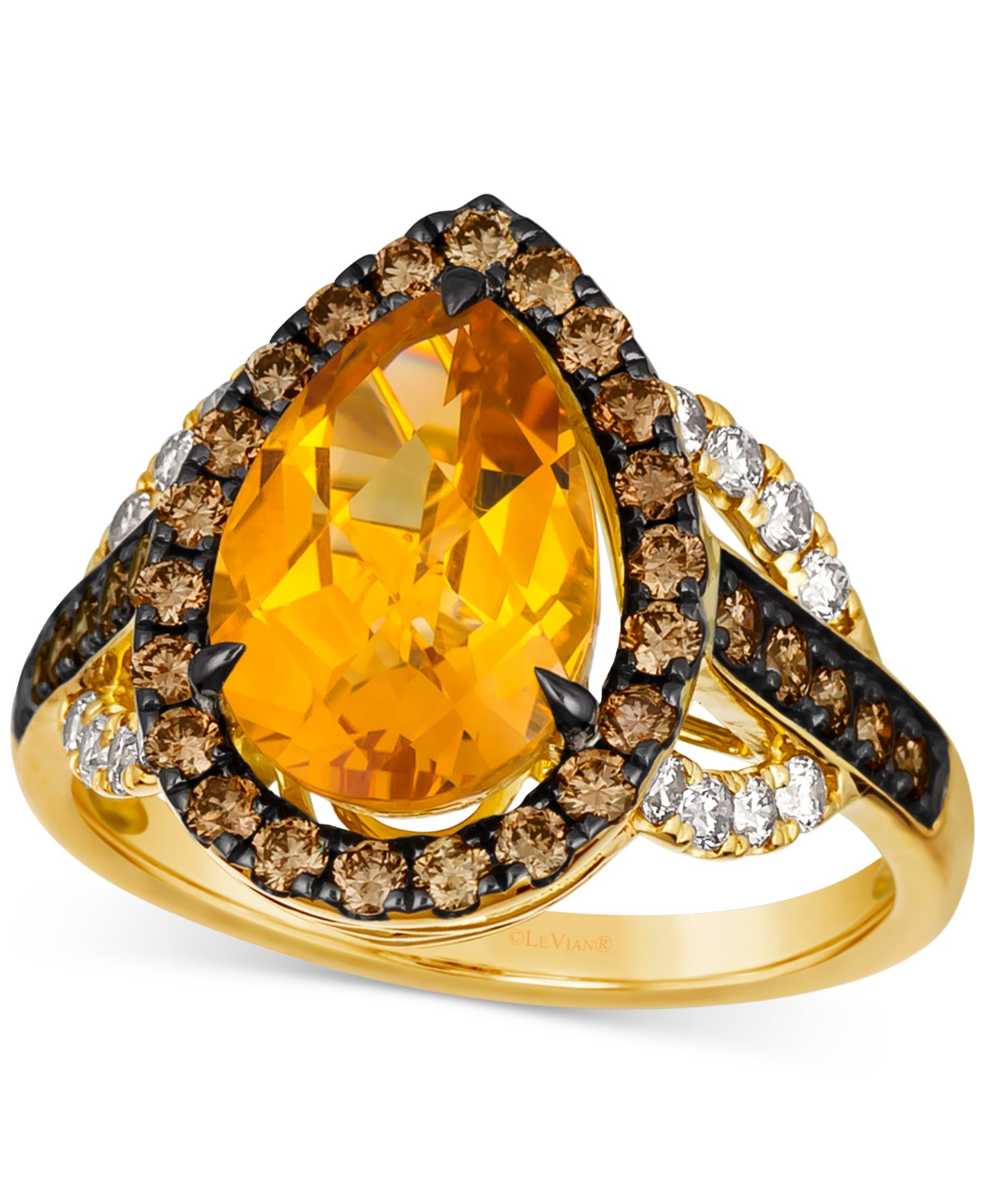 Le Vian® Cinnamon Citrine (2-7/8 ct. t.w.) & Diamond (7/8 ct. t.w.) Pear Halo Statement Ring in 14k Gold