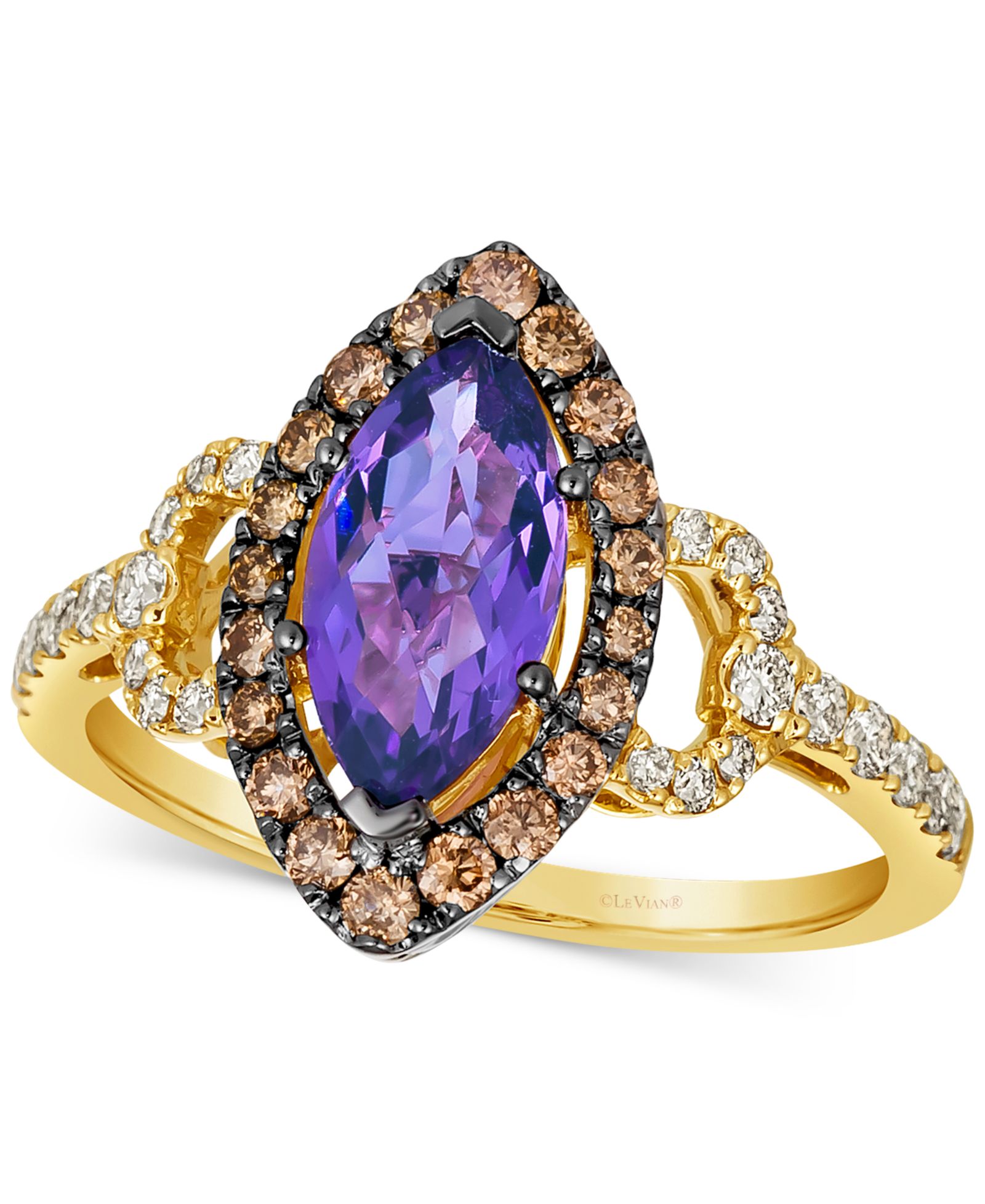 Кольцо Le Vian® Grape Amethyst (1-1/5 ct. t.w.), Chocolate Diamonds (1/3 ct. t.w.) & Nude Diamonds (1/4 ct. t.w.) Marquise в золоте 14k