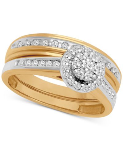 Обручальное кольцо Diamond Halo Cluster (1/3 ct. t.w.) в 14k двухцветном золоте