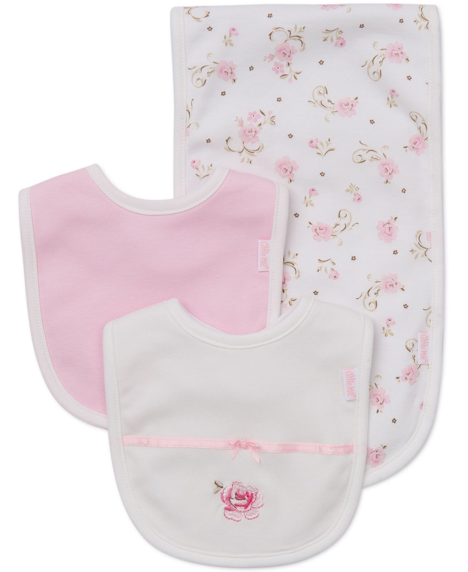 Набор для кормления Little Me Baby Girls Vintage Rose Bib and Burp Cloth, 3 Piece Set
