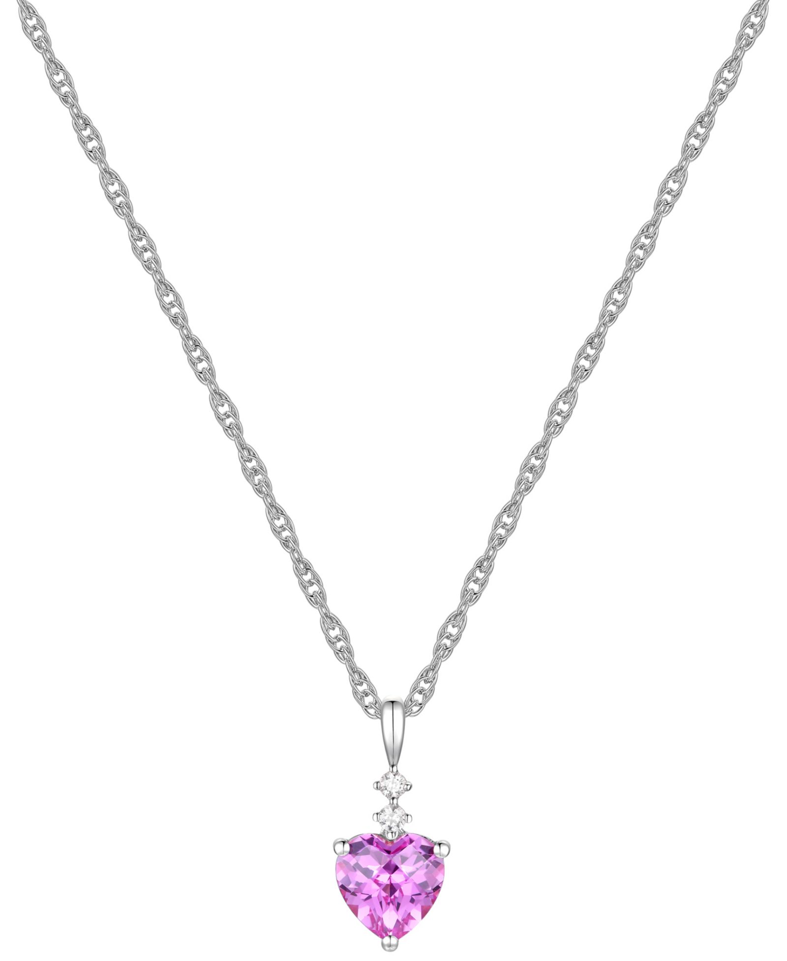 Сердце-подвеска с розовым и белым сапфиром Lab Grown, серебро Sterling Silver