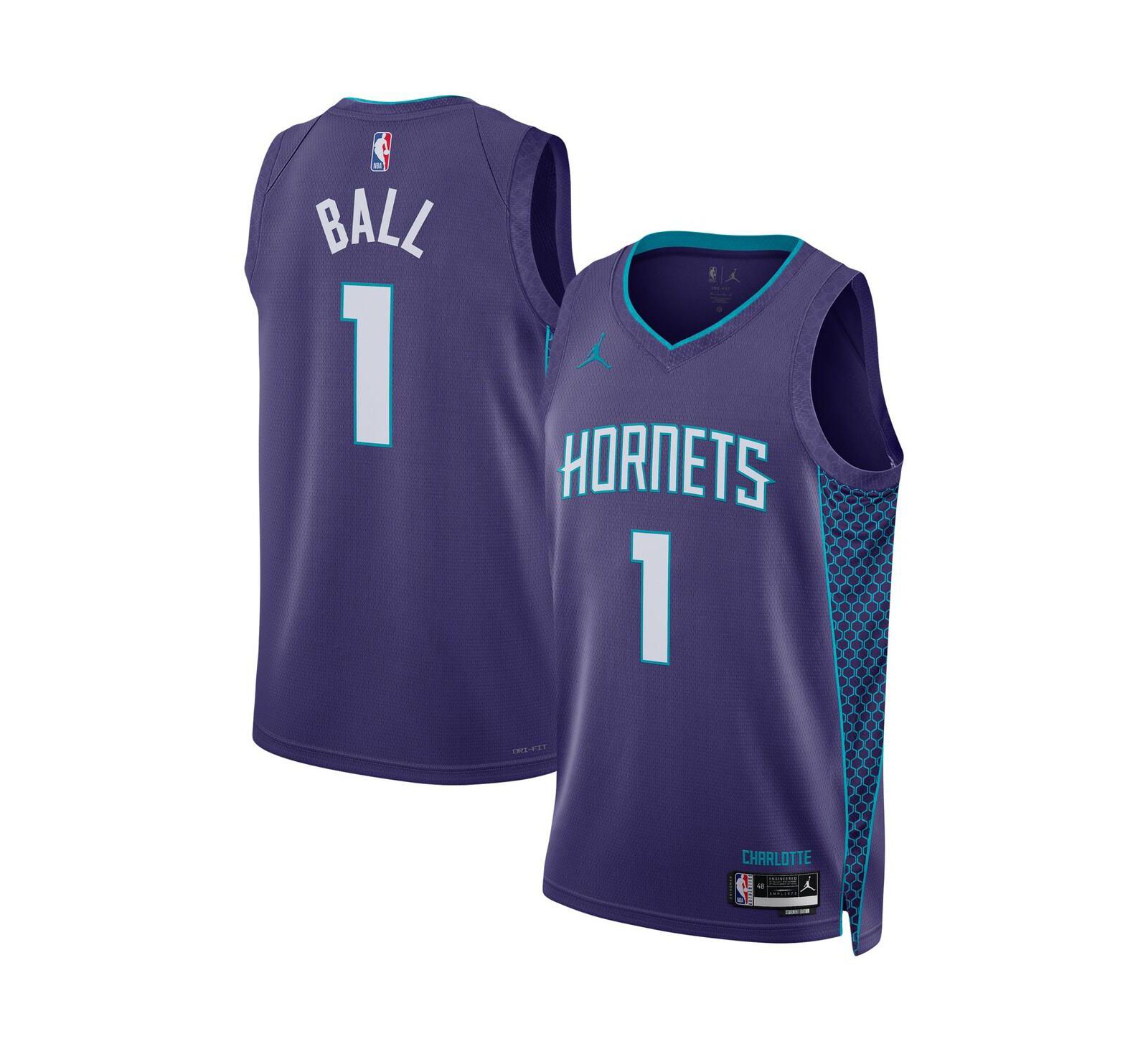 Мужское джерси Jordan Lamelo Ball Charlotte Hornets Statement Edition Swingman фиолетовое