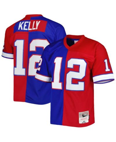 Men's Mitchell & Ness Jim Kelly Royal and Red Buffalo Bills 1990 Split Legacy Replica Jersey