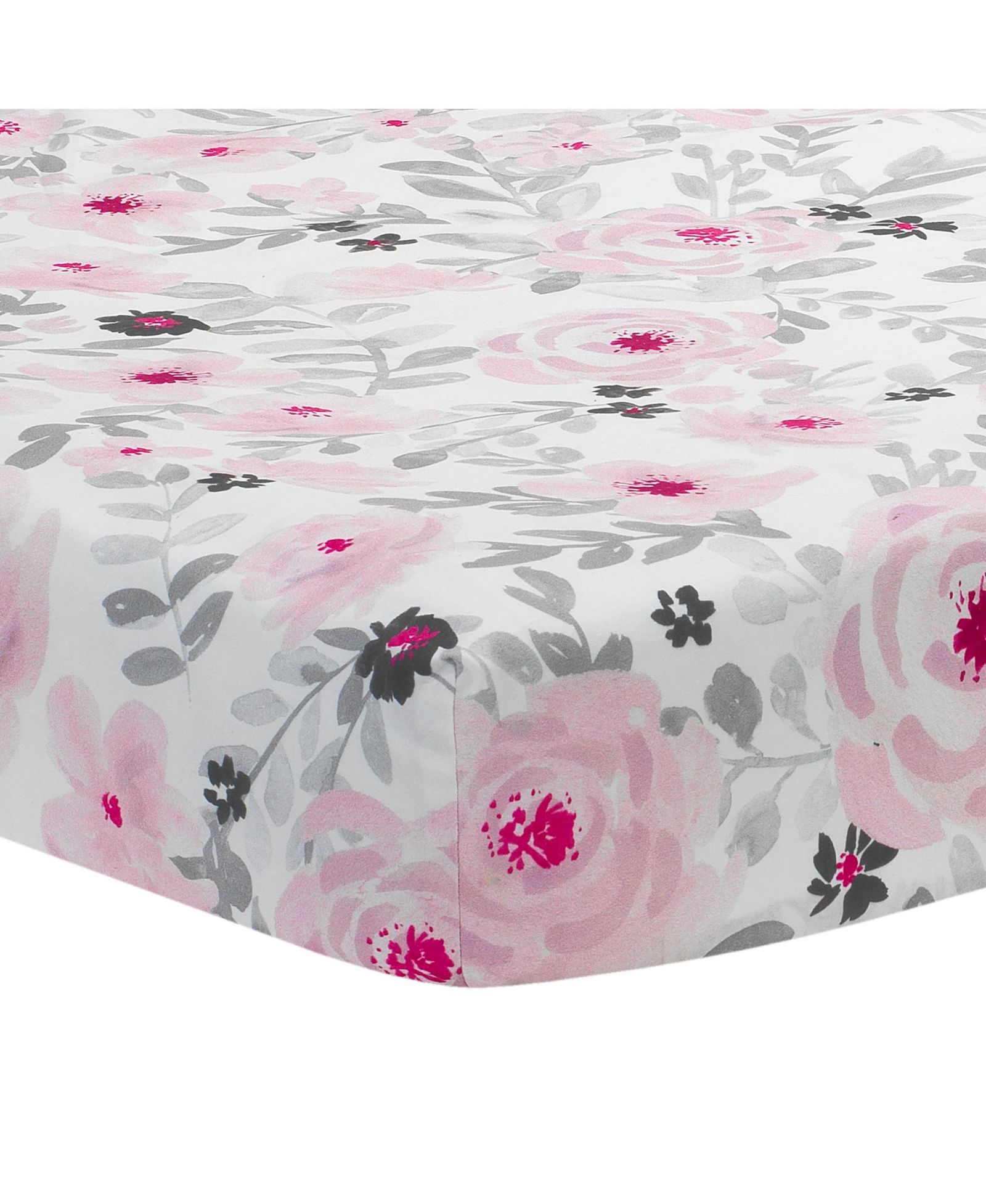 Детская простыня на резинке Bedtime Originals Blossom Pink/Gray Watercolor Floral