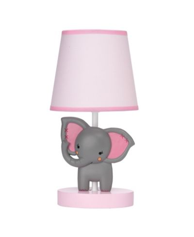 Bedtime Originals Twinkle Toes Pink/Gray Elephant with Monkey Nursery Lamp with Shade and Bulb
