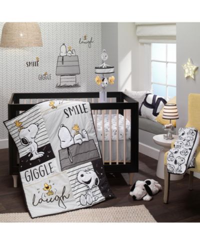 Lambs & Ivy Classic Snoopy White/Black/Gray 3-Piece Baby Crib Bedding Set