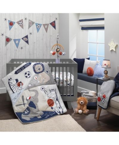 Lambs & Ivy Lambs and Ivy Hall of Fame Sports Animals 5-Piece Crib Bedding Set - Gray/Blue