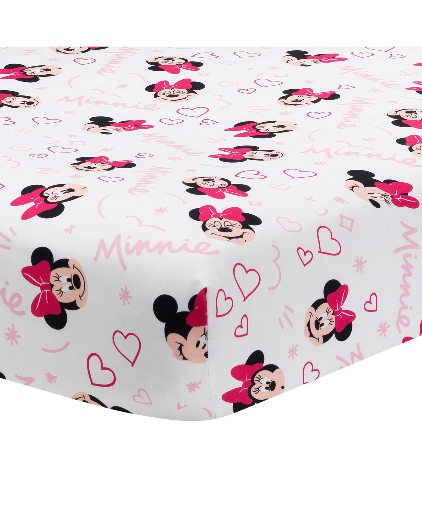 Lambs & Ivy Lambs and Ivy Disney Baby Minnie Mouse Love White/Pink Heart Fitted Crib Sheet