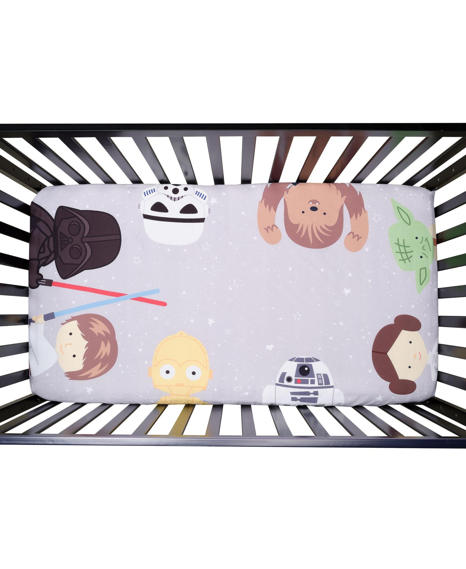 Lambs & Ivy Lambs and Ivy Star Wars Galaxy Cotton Fitted Crib Sheet - Yoda/Darth Vader/R2D2