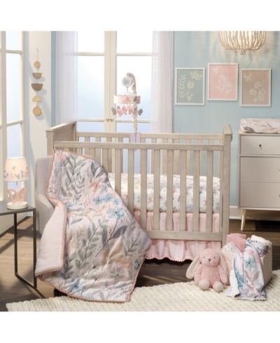 Lambs & Ivy Baby Blooms 3-Piece Pink Floral/Butterfly Baby Crib Bedding Set