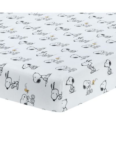 Детская хлопковая натяжная простыня на матрас Lambs & Ivy Snoopy White/Black
