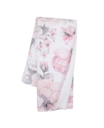 Lambs & Ivy Детское одеяло из флиса с акварельным цветочным принтом Botanical Pink