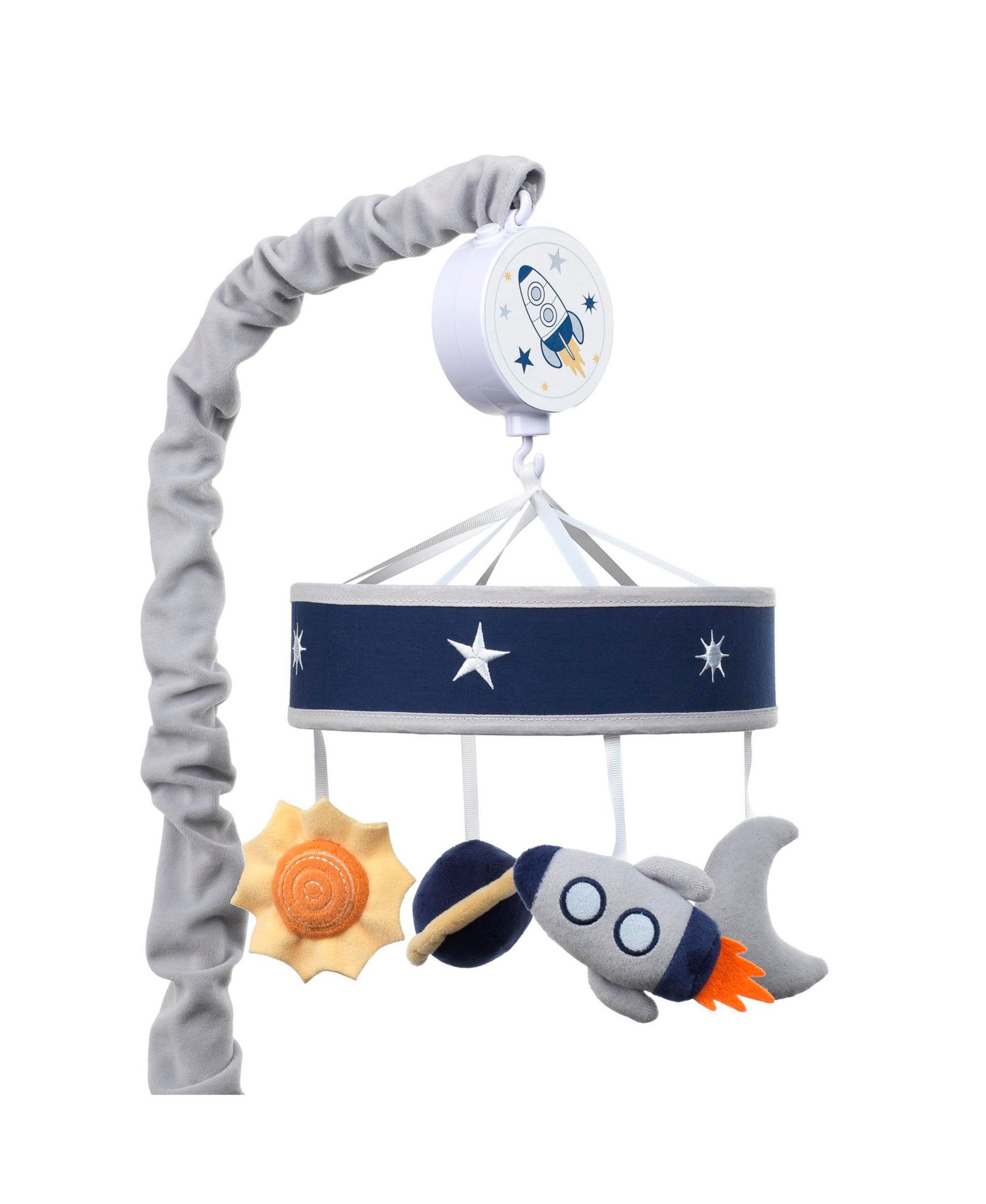 Музыкальная мобильная игрушка для детской кроватки Lambs and Ivy Milky Way Blue/Gray Celestial Space с ракетой и планетами