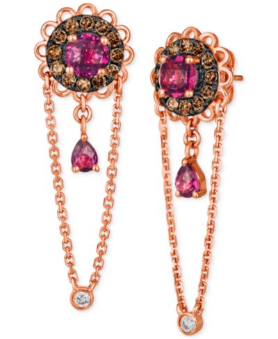 Le Vian® Raspberry Rhodolite (1-1/3 ct. t.w.), Chocolate Diamonds (3/8 ct. t.w.) & Nude Diamonds (1/20 ct. t.w.) Linear Drop Earrings in 14k Rose Gold