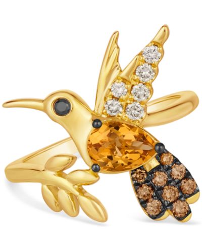 Le Vian Cinnamon Citrine (1/2 ct. t.w.), Nude Diamonds (1/6 ct. t.w.), Chocolate Diamonds (1/6 ct. t.w.) & Blackberry Diamonds (1/6 ct. t.w.) Hummingbird Ring in 14k Yellow Gold