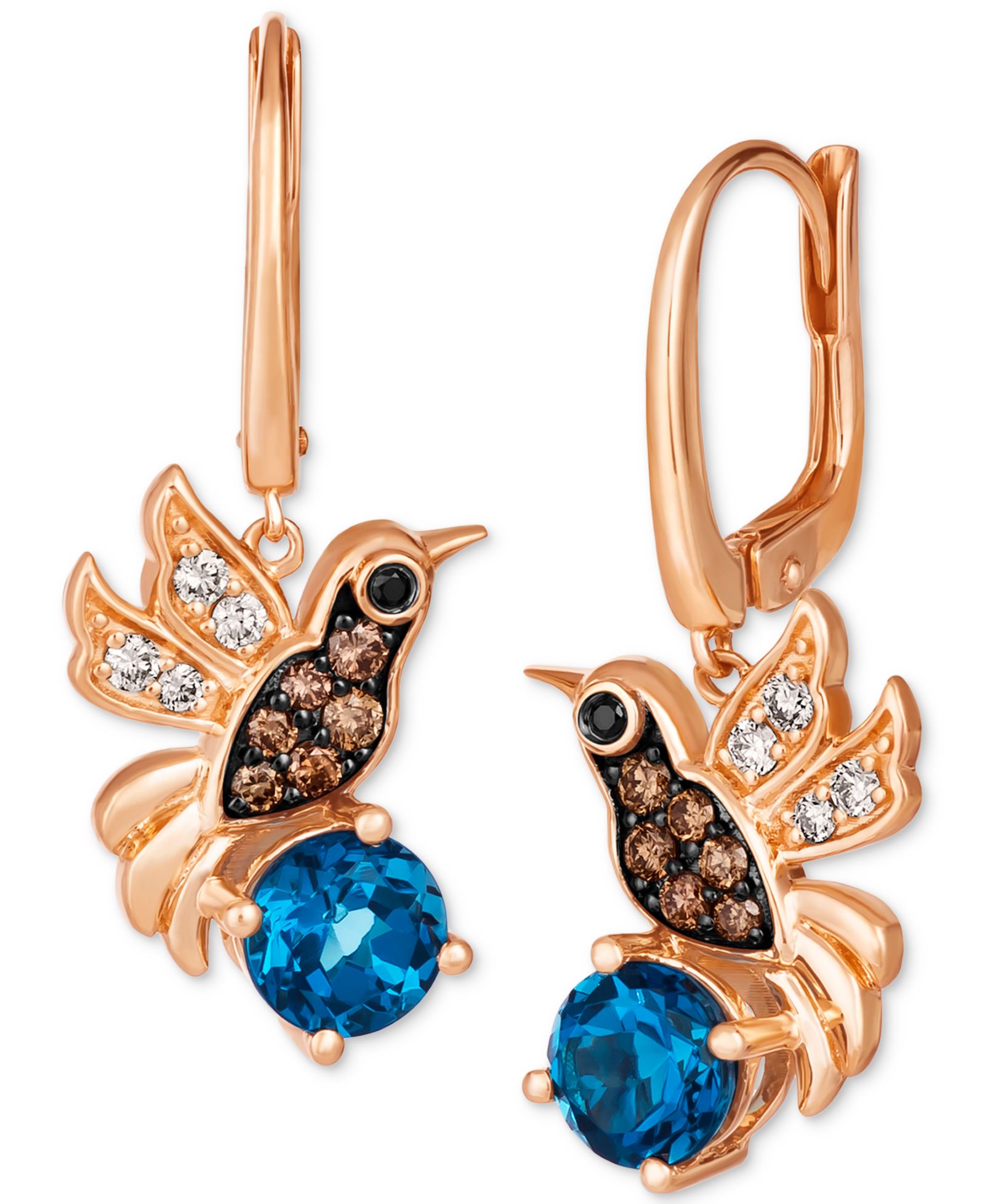 Серьги-подвески Le Vian® Deep Sea Blue Topaz & Diamond в золоте 14k Rose Gold