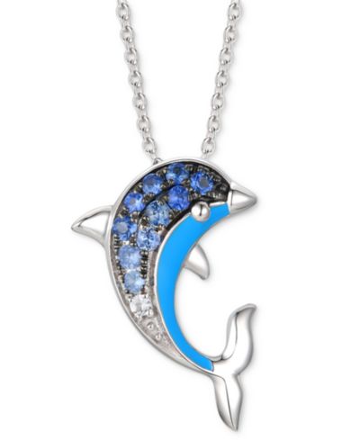 Подвеска ожерелье Le Vian® Denim Ombré (1/5 ct. t.w.) & White Sapphire Accent Dolphin Blue Enamel в 14k White Gold, 18" + 2" extender