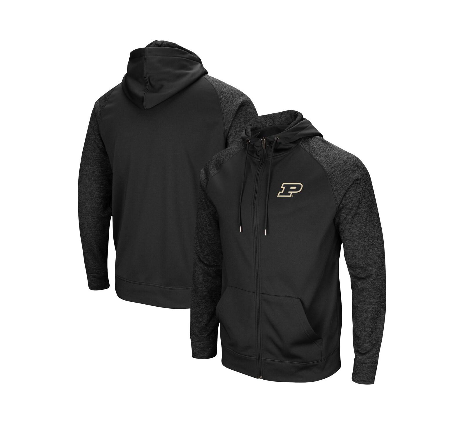 Мужское черное худи Colosseum Purdue Boilermakers Blackout 3.0 Tonal Raglan с полной молнией