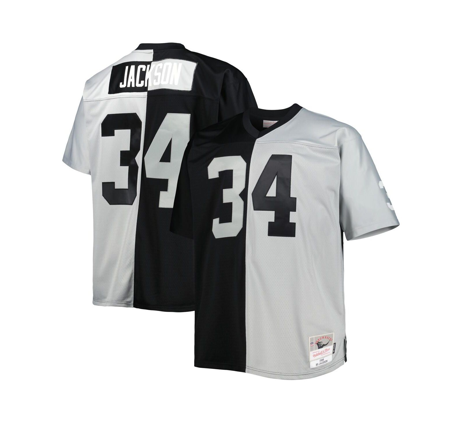 Мужская джерси Mitchell & Ness Bo Jackson Black Silver Las Vegas Raiders Big and Tall Split Legacy Retired Player Replica
