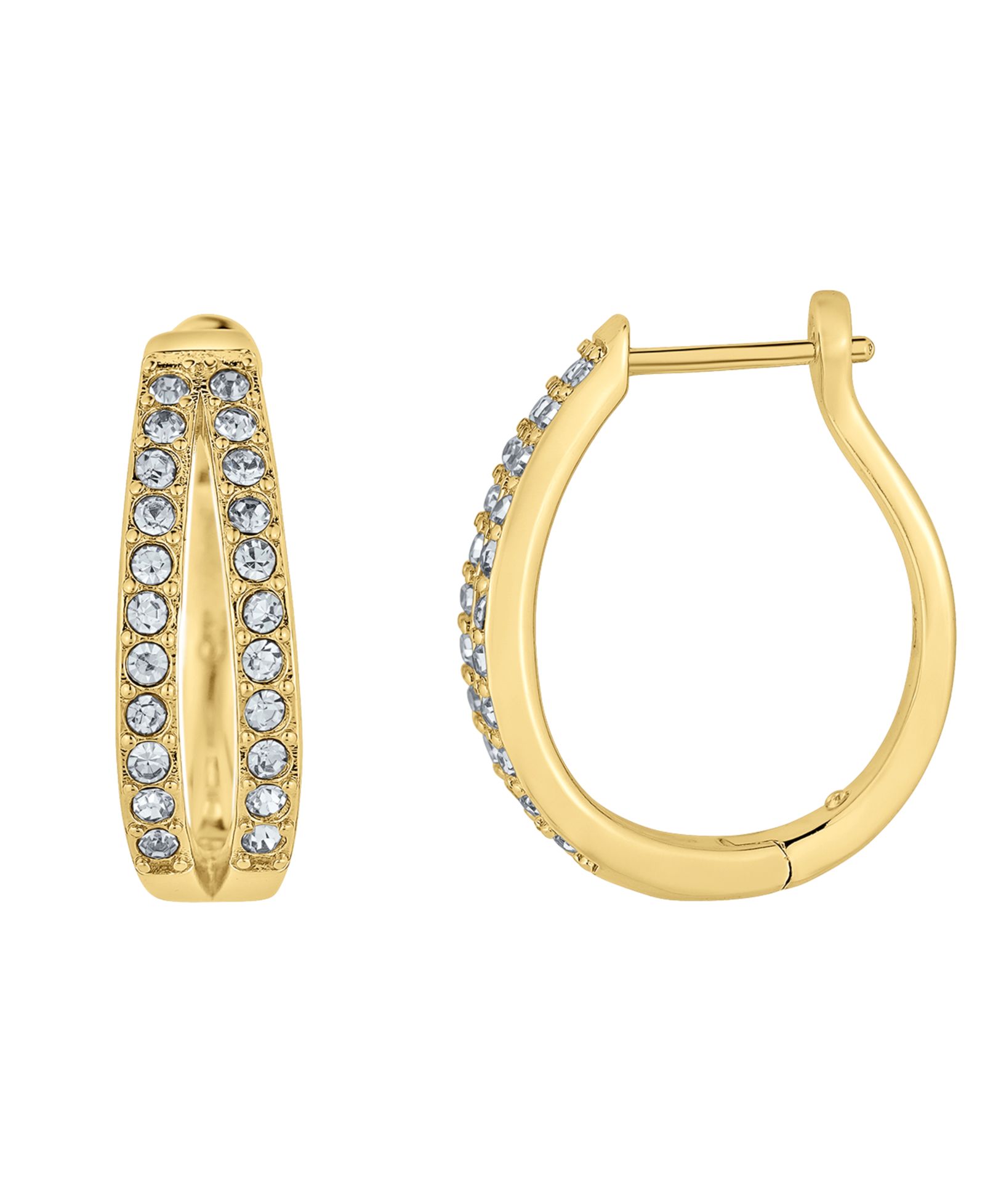 And Now This Gold Plated Crystal Stone Hinged Hoop Earrings