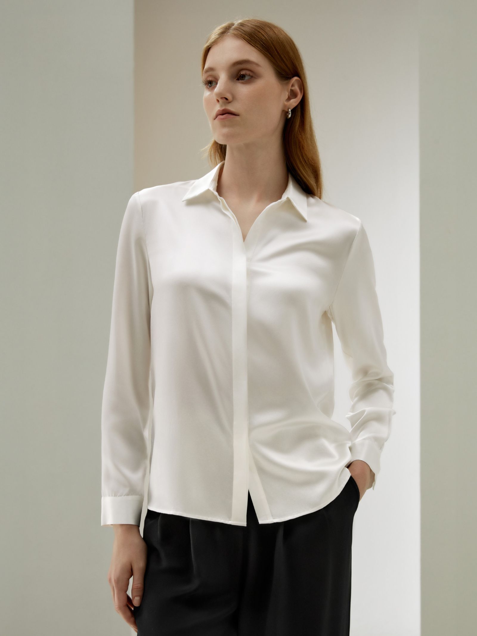 LILYSILK Women's Basic Concealed Placket Regular Fit Silk Shirt