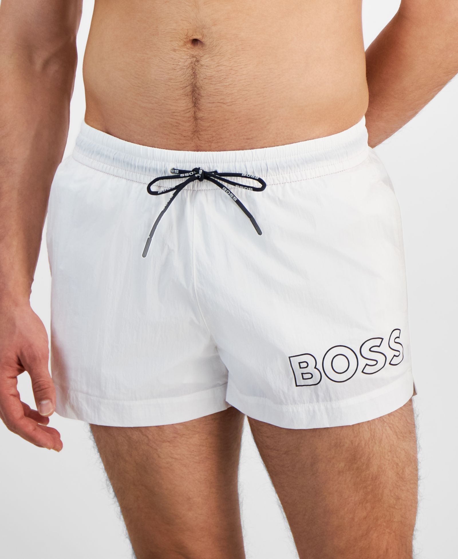 BOSS Men's Mooneye Outlined Logo Drawstring 3" Swim Trunks