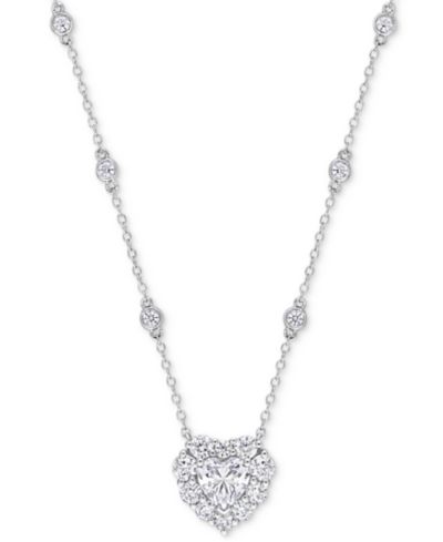 Подвеска-кулон Moissanite Heart Halo в серебре Sterling Silver, 18" + 2" extender