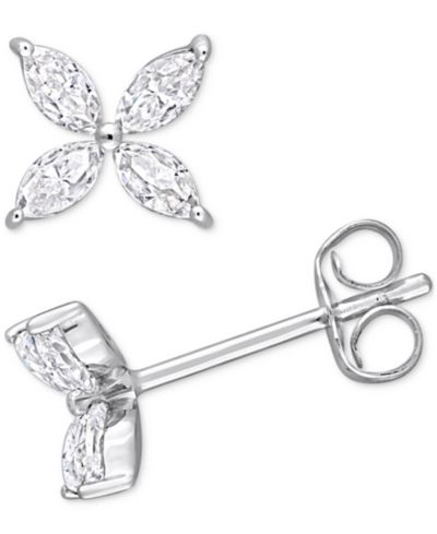 Серьги-гвоздики с лабораторным муассанитом Flower в 10k белом золоте