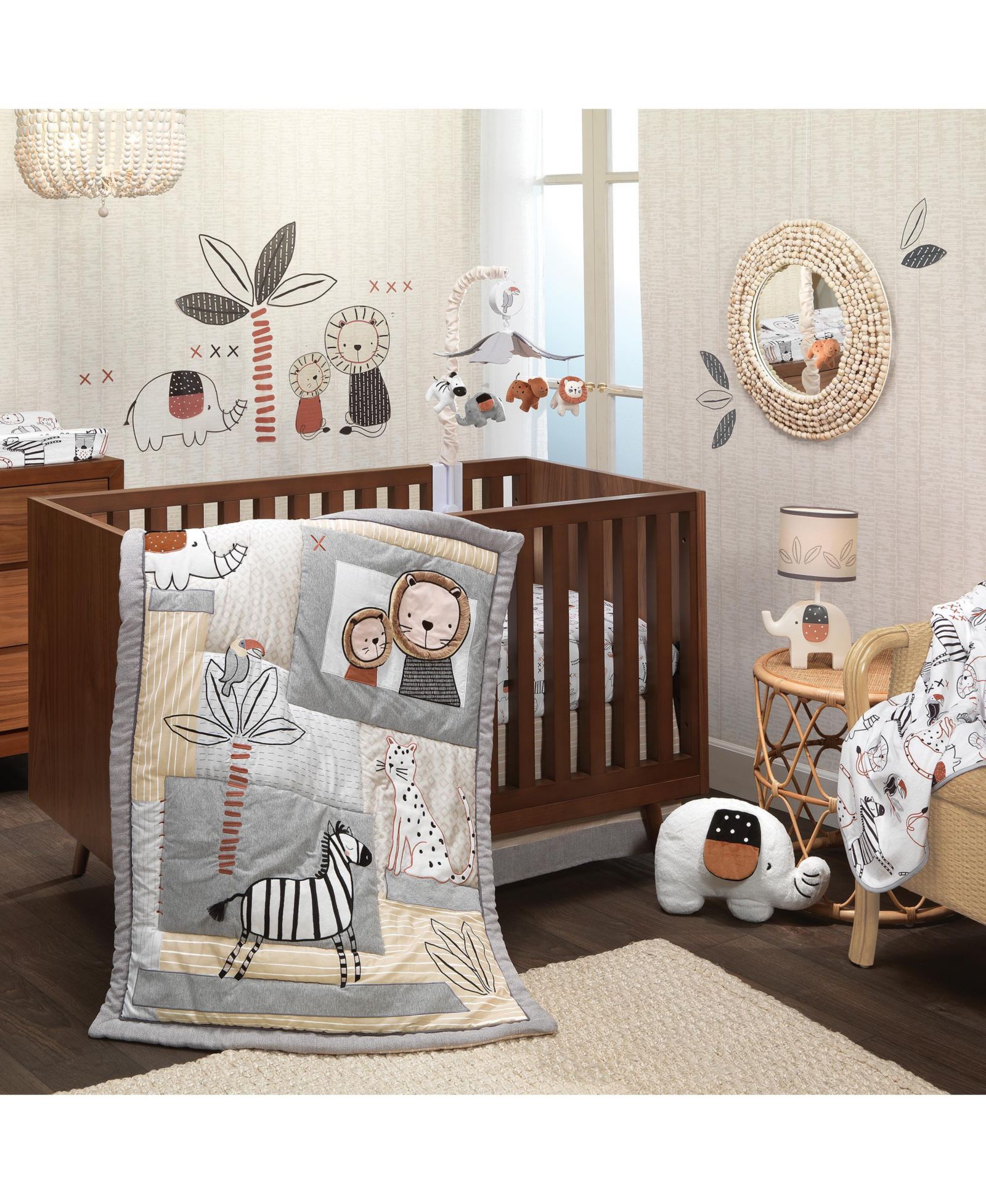 Lambs & Ivy Baby Patchwork Jungle Animals 4-Piece Nursery Crib Bedding Set